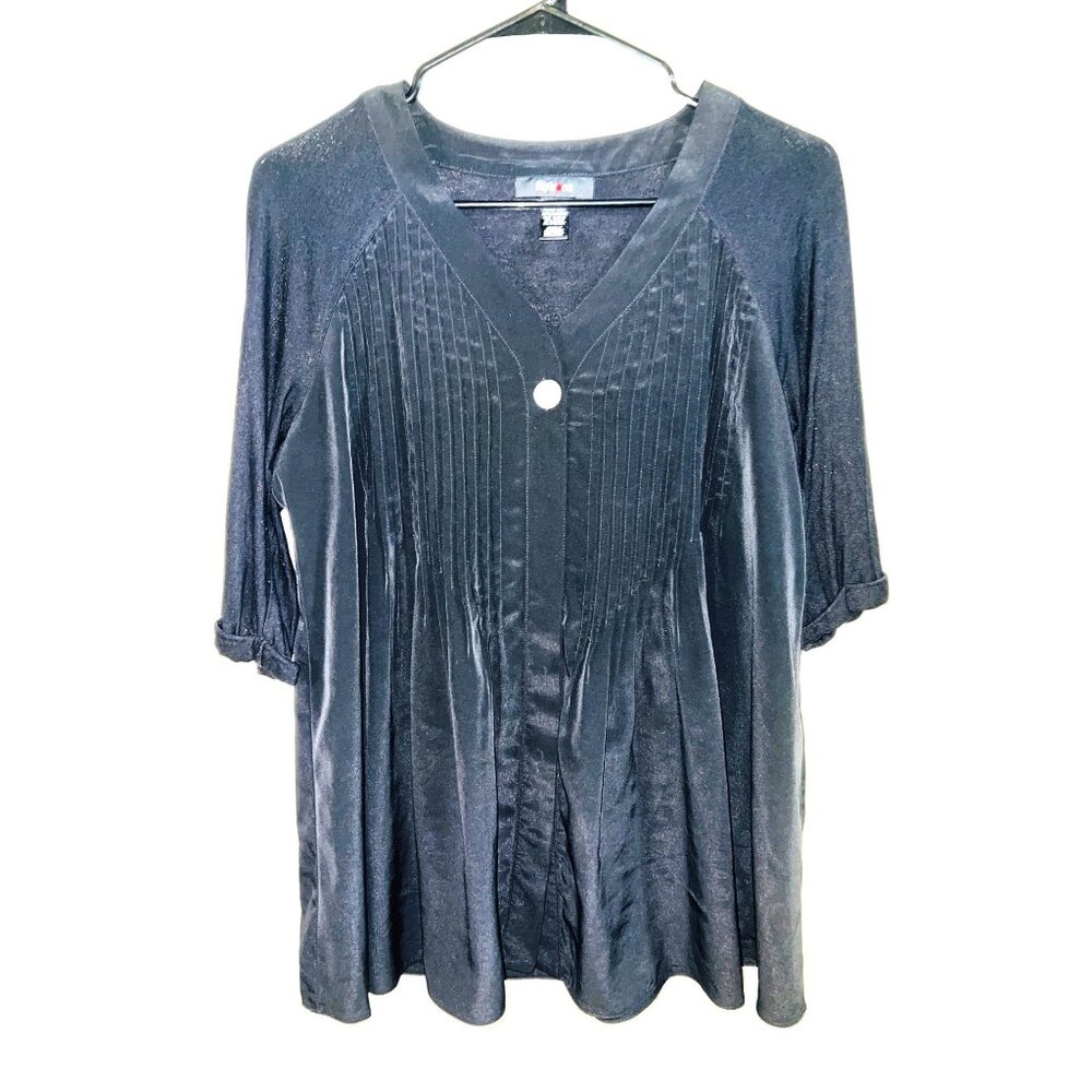 Style & Co. Womens Black Pintuck Button-Front Blouse XS Polyester/Rayon/Spandex
